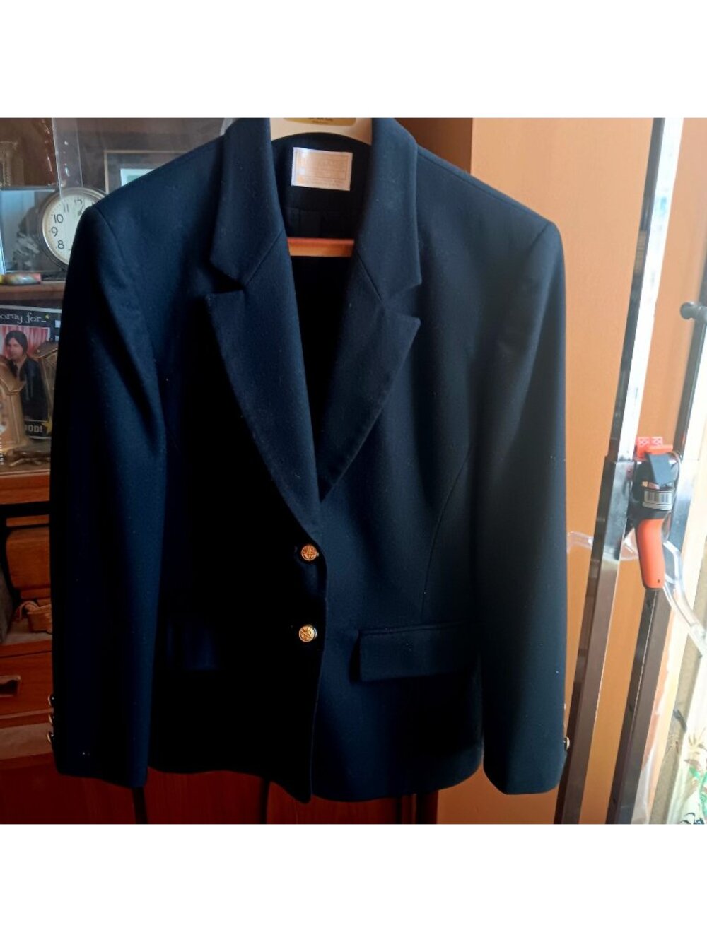 sz 6 Vintage Pendleton Womens Black Wool Blazer Jacket Gold Buttons USA 1980s